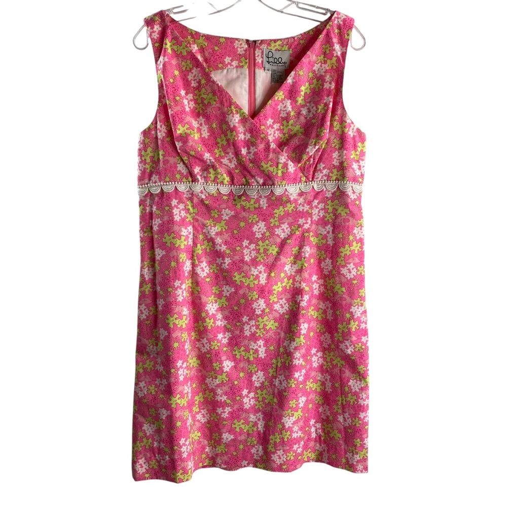 LILLY PULITZER SIZE 12 PINK/GREEN PRINT SLVLSS VINTAGE MINI DRESS
